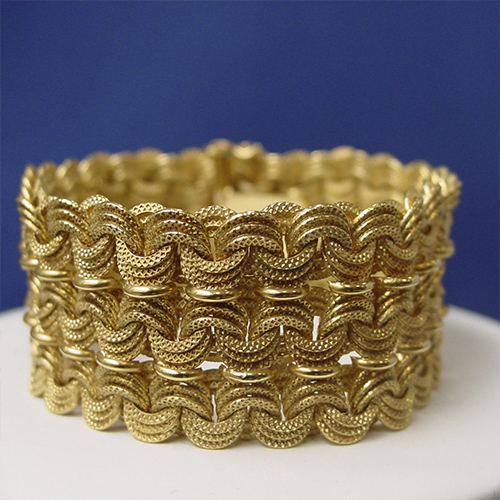 18 Karat Yellow Gold Wide Woven Bracelet