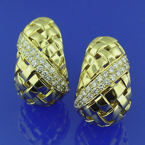18 Karat Yellow Gold and Diamond Earrings