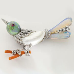 Opal and Pearl Bird Brooch