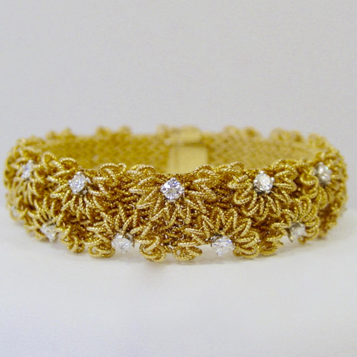 French 18 Karat Yellow Gold and Diamond Bracelet