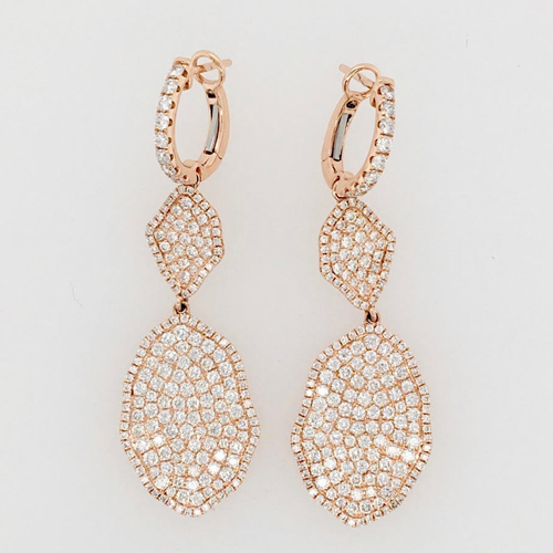 18 Karat Rose Gold and Pave Diamond Drop Earrings
