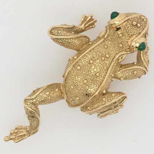 18 Karat Yellow Gold Frog Brooch