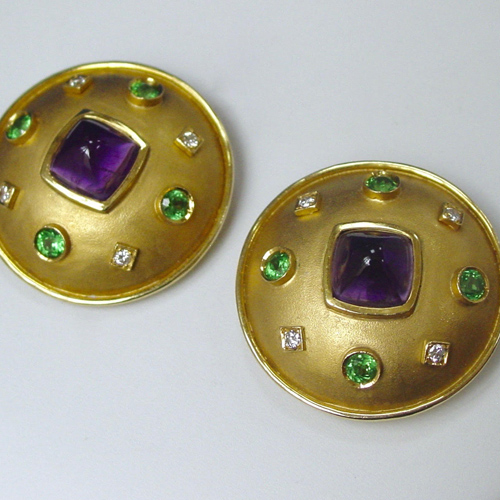 Green Garnet and Diamond Clip Earrings