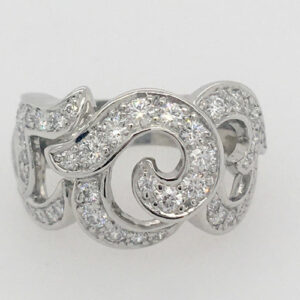 Pave Diamond and Platinum Swirl Design Ring