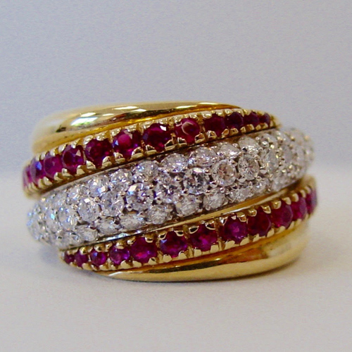 Red Ruby and Diamond Band Ring