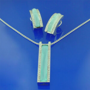 Turquoise Crystal Haze Pendant Necklace and Earring Set