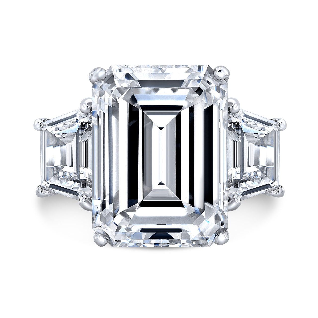 A large diamond ring with three side stones.