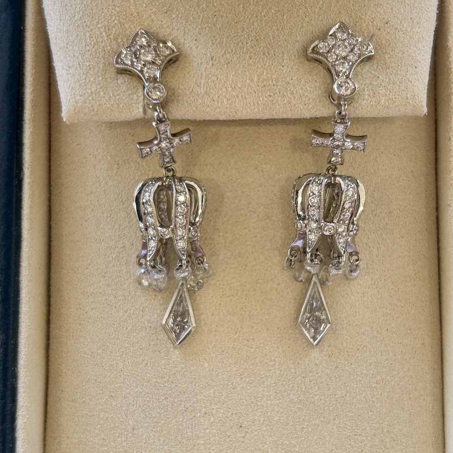 A pair of platinum and diamond drop earrings by Michael Beaudry - Image 2